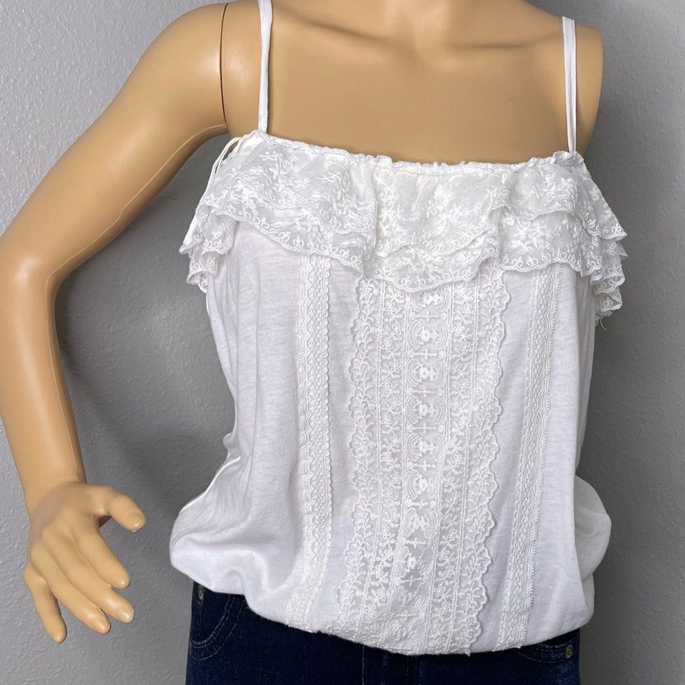 Aeropostale Women's Ruffled Lace Off White Cami Boho Blouse Elastic Waist Large